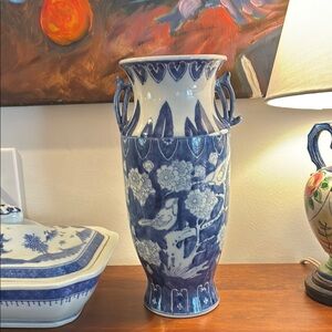 Blue and White Oriental Porcelain Vase